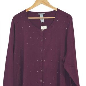 Catherine’s sparkly Burgundy Cardigan, Button Up,  2X